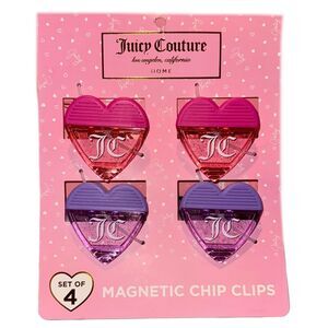 Juicy Couture Home Set of 4 Pink & Purple Heart Shaped Magnetic Chip Bag Clips
